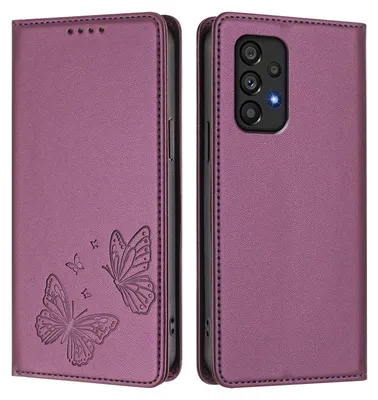 Image de Étui en cuir pour Samsung Galaxy A53 5G, motif papillon, étui portefeuille à rabat avec support, violet