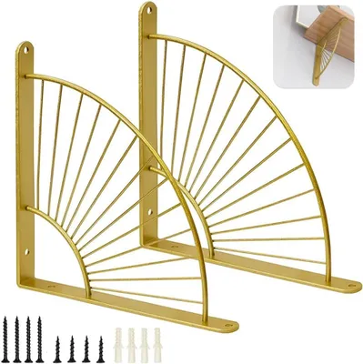 Produktbild von Pack von 2 Wandregalhalterungen, Goldene Metall, für Küche, Wohnzimmer, Stark und Langlebig Edelstahl