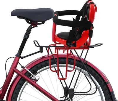 Image de Siège enfant pour vélo - Siège arrière - Transport sûr - Ceinture de sécurité à 4 points - 36 x 52 cm - Rouge