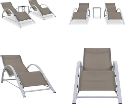 Image de vidaXL Transats (lot de 2) avec table, aluminium, taupe - Transat de jardin - Transats de jardin - Transat - Transats