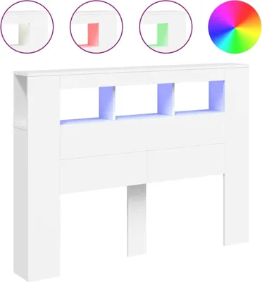 Zdjęcie produktu dla Wezgłowie łóżka z LED, białe, 140x18,5x103,5 cm