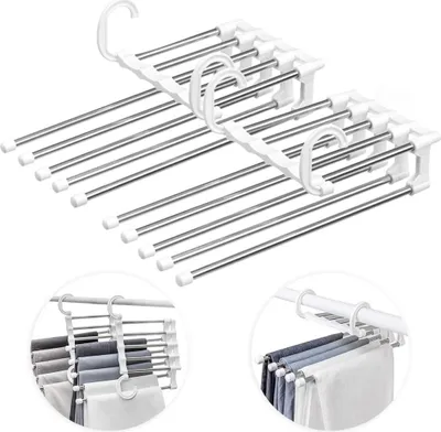 Produktbild von Hosenbügel, platzsparende Kleiderbügel, platzsparende 2-teilige Hosenbügel aus Edelstahl, ausziehbar, magischer Kleiderbügel