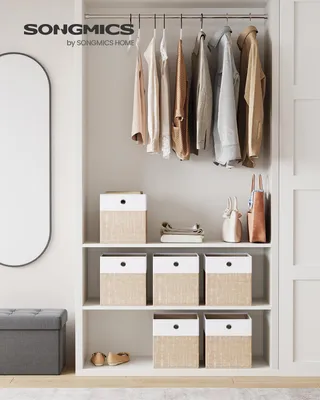 Produktbild von SONGMICS Aufbewahrungskörbe, 6er Set, faltbare Stoffboxen mit PP-Platten, für Regal, 26 x 26 x 28 cm, weiß-beige