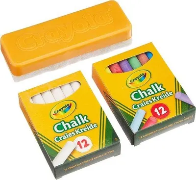 Productafbeelding van Crayola - Krijt - Set 24 Witte En Gekleurde Krijtjes Voor Schoolbord Met Wisser