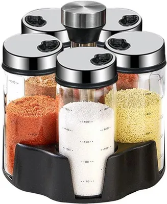 Produktbild von Famanu Kräuterregal drehbar mit 5 großen Glasbehältern 200 ml - für Küchenschrank