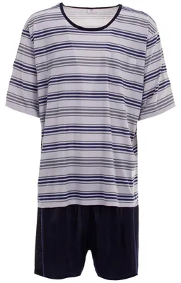 Produktbild von Pyjama Set Kurz - Gestreift 3XL-5XL, Farbe:grau, Größe:3XL
