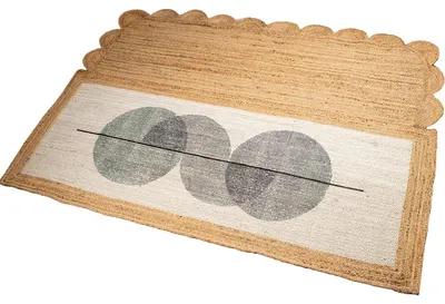 Jute-Teppich mit Kreisen, 230x160x1 cm, Natur/Weiß/Schwarz
