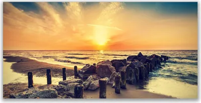 Produktbild von Glasbilder 120x60 Wandbild Druck auf Glas Strand Steine Meer Landschaft