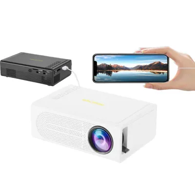 Obrázok produktu pre Prenosný mini projektor, projektor s LCD LED, projekcia 100'', podpora rozlíšenia 1080p, s káblom, kompatibilný s iOS/Android/notebookom, biely