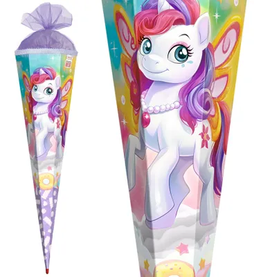 Produktbild von Schultüte / Zuckertüte / 85cm / eckig / mit Glitzerborte / "Feen-Pferd Flora"