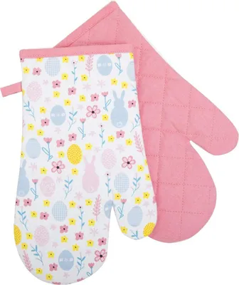 Produktbild von Küchenhandschuhe, Ofenhandschuhe aus Baumwolle, Ostermuster, Rosa