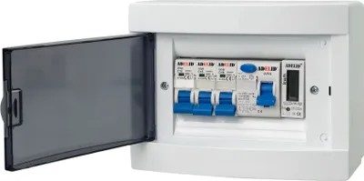 Produktbild von Sicherungskasten Leitungsschutzschalter Stromverteiler Komplett mit "C" LS Schalter FI-Schalter und Zähler 6 Module