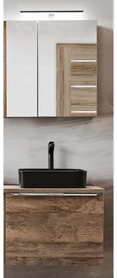 Image de Ensemble meuble vasque + cabinet miroir - 60 cm - Rosario Oak