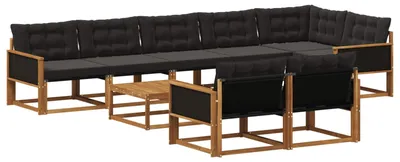 Produktbild von vidaXL Outdoor-Sofagarnitur mit Kissen 9 pcs Natürlich und Schwarz