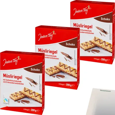 Produktbild von Jeden Tag Müsliriegel Schoko 3er Pack (3x200g Packung) + usy Block