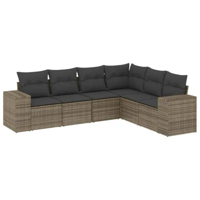 Produktbild von 6-tlg. Garten-Sofagarnitur mit Kissen Grau Poly Rattan