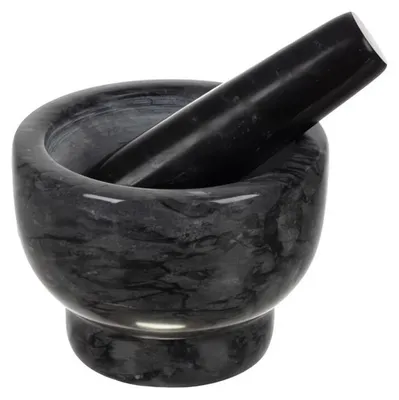 Produktbild von Küchenmörser aus Marmor für Gewürze und Kräuter, Mörser 12,5x9 cm, Stößel 13,5x3,7 cm