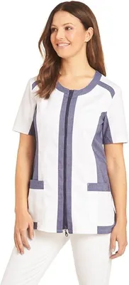 Produktbild von Leiber Damenkasack weiß jeansblau Reißverschluss 1/2-Arm Größe 36