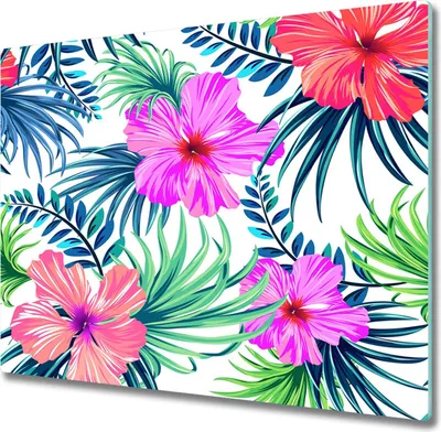 Produktbild von Glas Herdabdeckplatte 60x52 cm Spritzschutz Glasabdeckplatte Schneidebrett Hawaii Blumen