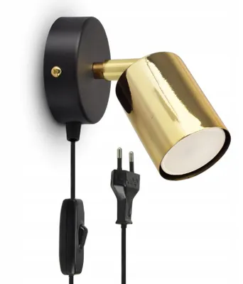 Zdjęcie produktu dla LUXOLAR Kinkiet ścienny regulowany z włącznikiem i wtyczką GU10 LED 25W kolor czarny/złoty - Lampa ścienna metalowa SPOT - Idealna do salonu, sypialni