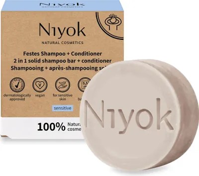 Produktbild von Niyok 2-in-1 Festes Shampoo+Conditioner "Sensitiv" (80g), Sensitiv Shampoo ohne Parfum,Parfümfreier Conditioner, gegen Reizungen & gestresste Kopfhaut