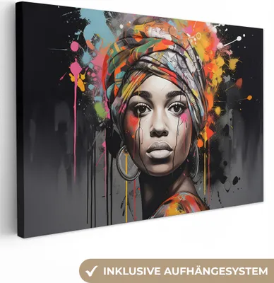 Produktbild von Wanddeko 120x80 cm - Frau - Graffiti - Schwarz, Leinwand Bilder, Gemälde, Wanddeko