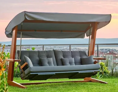Obrázek produktu pro Casa Padrino zahradní houpačka v hollywoodském stylu, antracitová/hnědá, 260 cm - Moderní, odolná vůči povětrnostním vlivům, s stříškou a funkcí lehátka