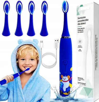 Obrázek produktu pro Sonický zubní kartáček pro děti, elektrický, 4 hlavice, voděodolný