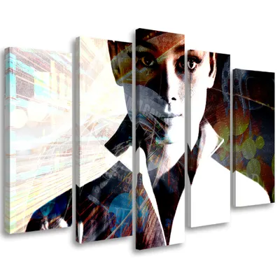 Obrázek produktu pro 5dílné plátno audrey hepburn 200x100 cm Feeby šedá nástěnná malba připravená k zavěšení