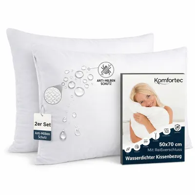 Produktbild von Komfortec Wasserdichter Kissenbezug 2er Set 50x70 cm mit Reißverschluss, Atmungsaktiv, Hypoallergen Kopfkissenbezüge, Anti-Milben, 2 Stück Kissenschoner, Weiß