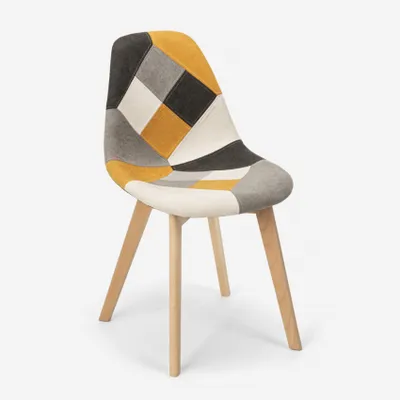 Image de Patchwork chaise en bois et tissu pour cuisine bar restaurant Robin - Patchwork 2
