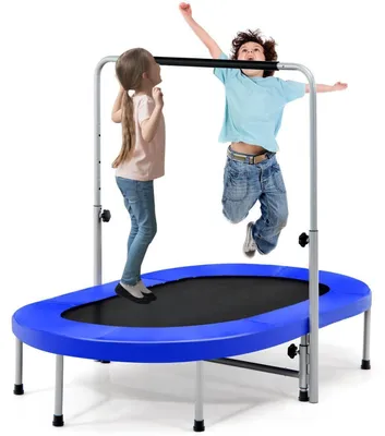Produktbild von Klappbares Trampolin für 2 Personen, Fitness, verstellbarer Haltegriff, bis 150 kg, Indoor/Outdoor, Blau