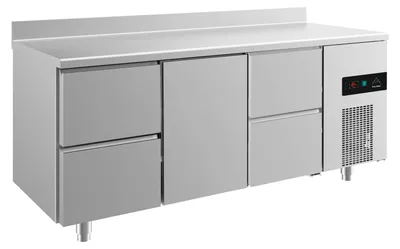 Produktbild von Gastro Kühltisch | Edelstahl | 1 Tür / 4 Schubladen | Aufkantung | 1865 x 700 x 850 mm | -2 / +8 °C | 474 Liter