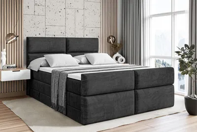 Produktbild von ALTDECOR Boxspringbett mit Fußteil, 2 Matratzen und Topper - 160x200 cm - BOXI3-Z KING - Schwarz Samt - Polsterbett mit, H3- und H4- Matratzen, Bettkasten und Lattenrost, Bett mit Stauraum
