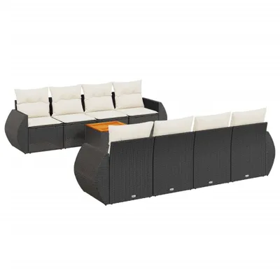Produktbild von vidaXL 9-tlg. Garten-Sofagarnitur mit Kissen Schwarz Poly Rattan