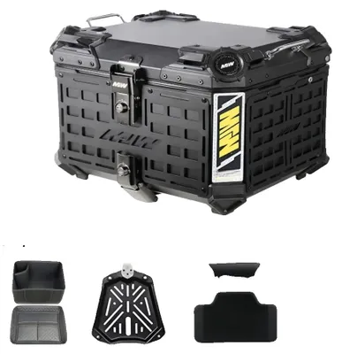 Image de Boîte de rangement arrière pour moto, en aluminium, étanche, avec système de verrouillage sécurisé, capacité de 65 litres