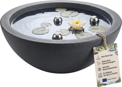 Produktbild von BigDean Miniteich Brunnen Set Schale mit Teichkugeln Komplettset Ø 52cm | innen und außen geeignet