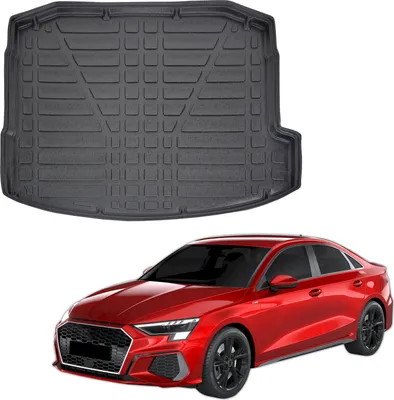 Image de Tapis De Coffre Sur Mesure Pour Audi A3 8Y Depuis 2021 4 Portes Sedan, Noir, Antidérapant, Bord Haut, Toutes Saisons