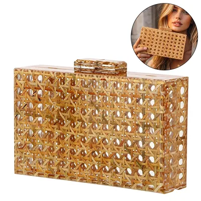 Produktbild von Damen Handgefertigte Strohtasche – Geflochtene Clutch für Hochzeit, Party & Sommer, Strandtasche, Rattan-Handtasche