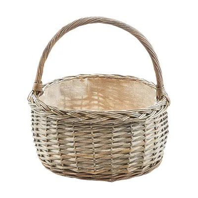 Produktbild von Kobolo Weidenkorb 27 Dm. x 16/32H rund Henkel grau und Textil ausgekleidet - Aufbewahrung Korb Körbe Geschenkkorb Picknickkorb Pilzkorb Bügelkorb