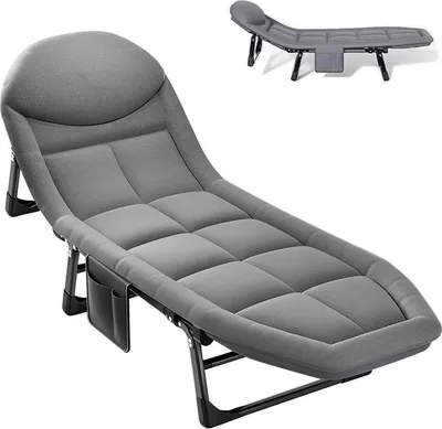 Produktbild von Xmund Klappbare Outdoor-Chaiselongue mit Matratze und Kissen, Campingliege 190x66x35cm, tragbare Sonnenliege Feldbett, Grau