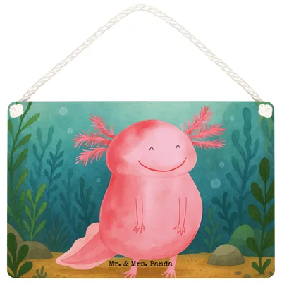 Produktbild von Mr. & Mrs. Panda Schild Axolotl Glücklich Design DIN A6 - Weiß - Geschenk, gut Gelaunt, Holzschild, Lebensfroh, holzbild, Lurch, Schwanzlurch, Motivation, Türschild