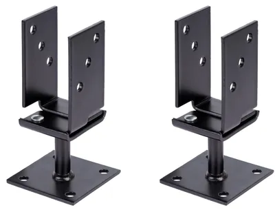 Zdjęcie produktu dla Alberts 2 x wsporniki słupków w kształcie litery U, szerokość 71 - 131 mm, wysokość 110 mm, ocynkowane, pokryte czarnym tworzywem sztucznym, do przykręcenia