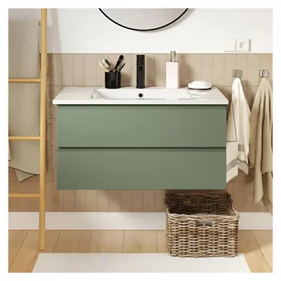 Image de Meuble simple vasque 80cmReproduction chêne SORRENTO avec vasque et robinet