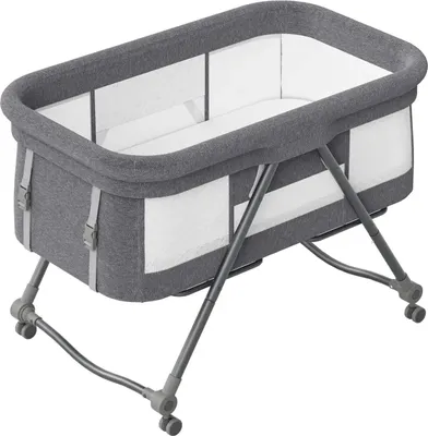Image de Lit de voyage pour bébé - Lit bébé XYT-001 - Pliable - Avec matelas - Roulettes silencieuses - Fonction balancelle -  EN - Grey-Bravo Basic