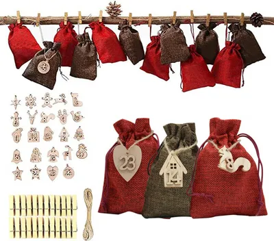Produktbild von 24 Adventskalender zum Befüllen, Adventskalender Stoffbeutel Säckchen mit 1-24 Sackleinen Taschen Jutesäckchen,