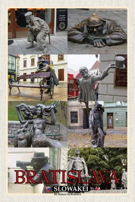 Immagine prodotto di vianmo Insegna in legno 30x20 cm Bratislava Slowakei Statuen von Bratislava