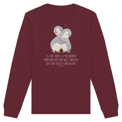 Produktbild von Mr. & Mrs. Panda Baumwoll Sweatshirt Pinguine Kuscheln Größe XS - Burgundy - Geschenk, Valentinstag, Mitbringsel, Freundin, Sweater, für Frauen, Hochzeitstag, Pullover