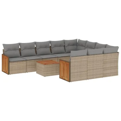 Produktbild von 11-tlg. Garten-Sofagarnitur mit Kissen Beige Poly Rattan