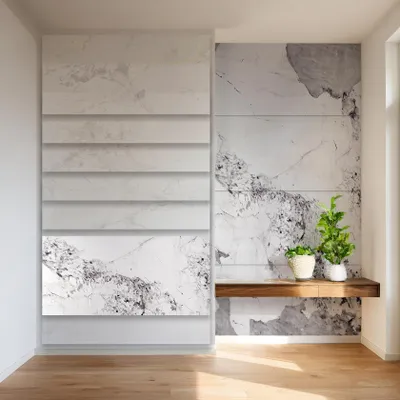 Produktbild von HEXIM Marmorplatten Optik 4er-Set 122×70cm SPC Kunststoff Innen & Außenbereich Granit Steinoptik - Duschrückwand Küchenrückwand ohne Bohren wasserfest weiß (3,42 m² 2011B) A-Serie